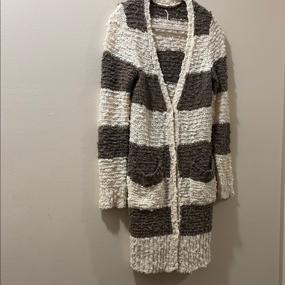 Free People - size small - Cozy Striped Cardigan long Sweater - snap closure